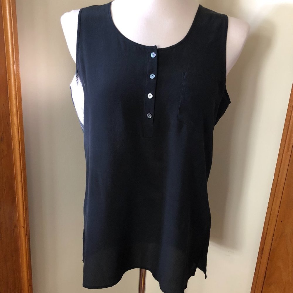 Talbots - Loose Fitting Black Silk Sleeveless Top with Side Slits